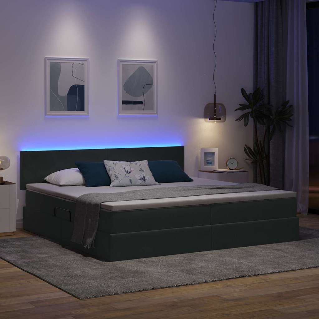 LED krevet za pohranu s madracem Tamnosiva 200 x 200 cm Baršun