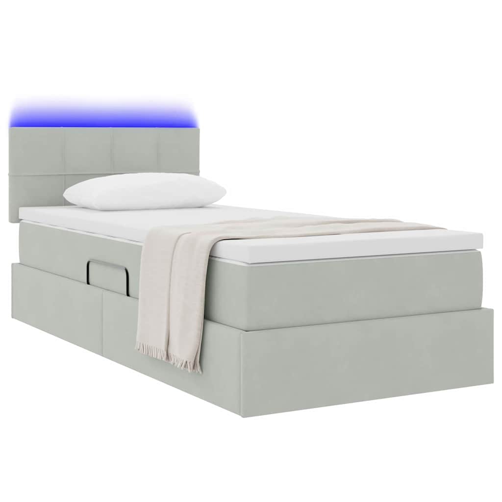 LED krevet za pohranu s madracem Svjetlosiva 90 x 190 cm Baršun
