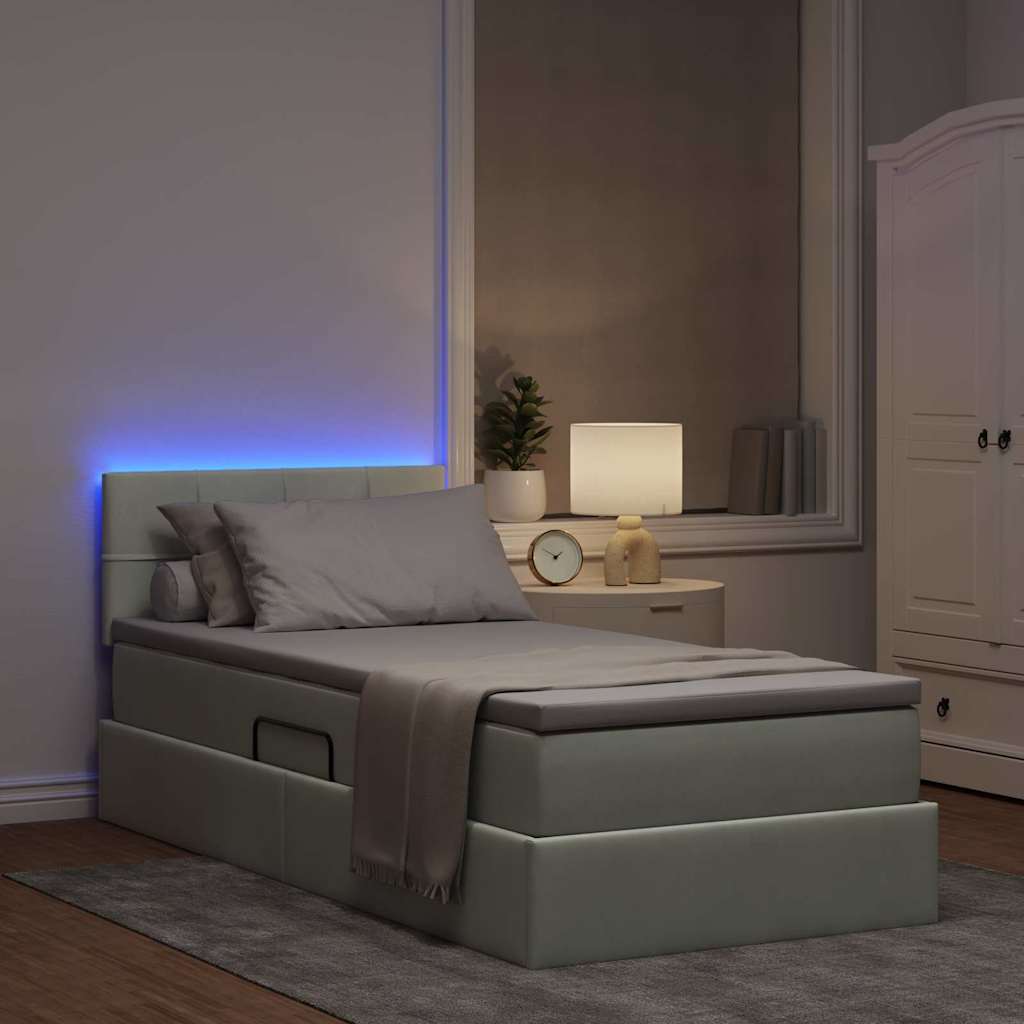 LED krevet za pohranu s madracem Svjetlosiva 90 x 200 cm Baršun