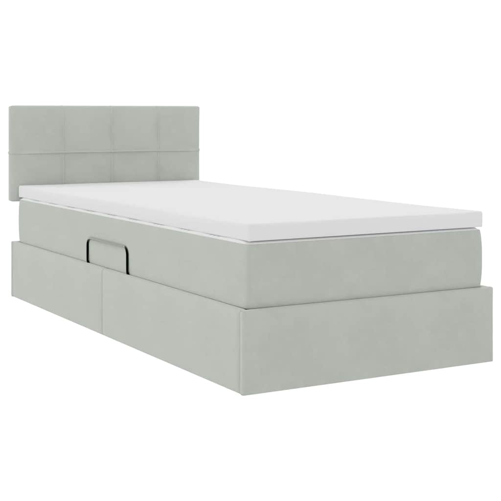 LED krevet za pohranu s madracem Svjetlosiva 90 x 200 cm Baršun