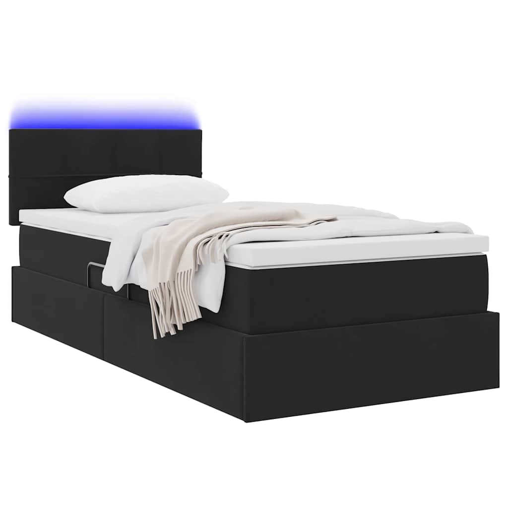 LED krevet za pohranu s madracem Crna 100 x 200 cm Baršun