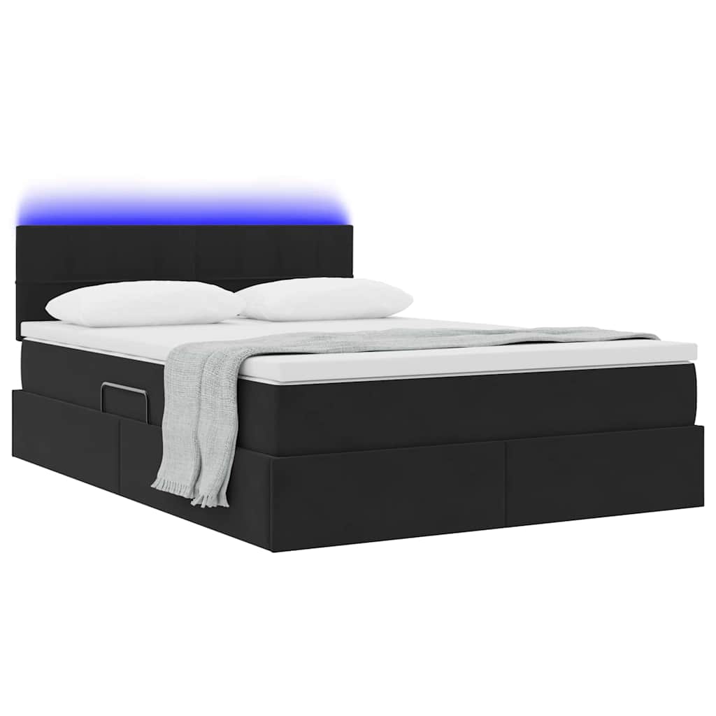 LED krevet za pohranu s madracem Crna 140 x 190 cm Baršun