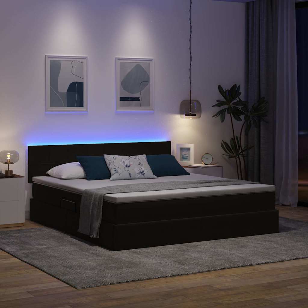 LED krevet za pohranu s madracem Crna 160 x 200 cm Baršun
