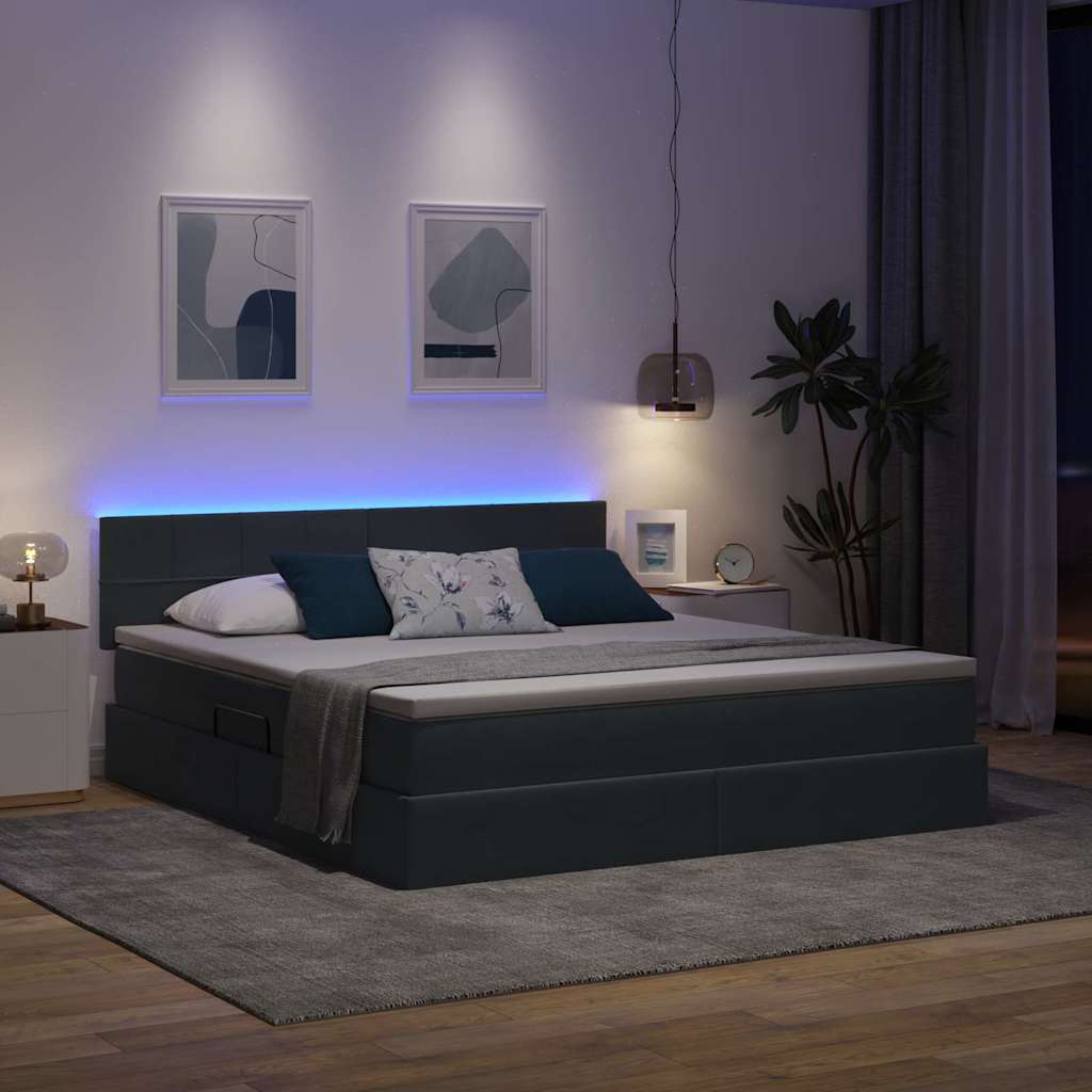 LED krevet za pohranu s madracem Tamnosiva 180 x 200 cm Baršun