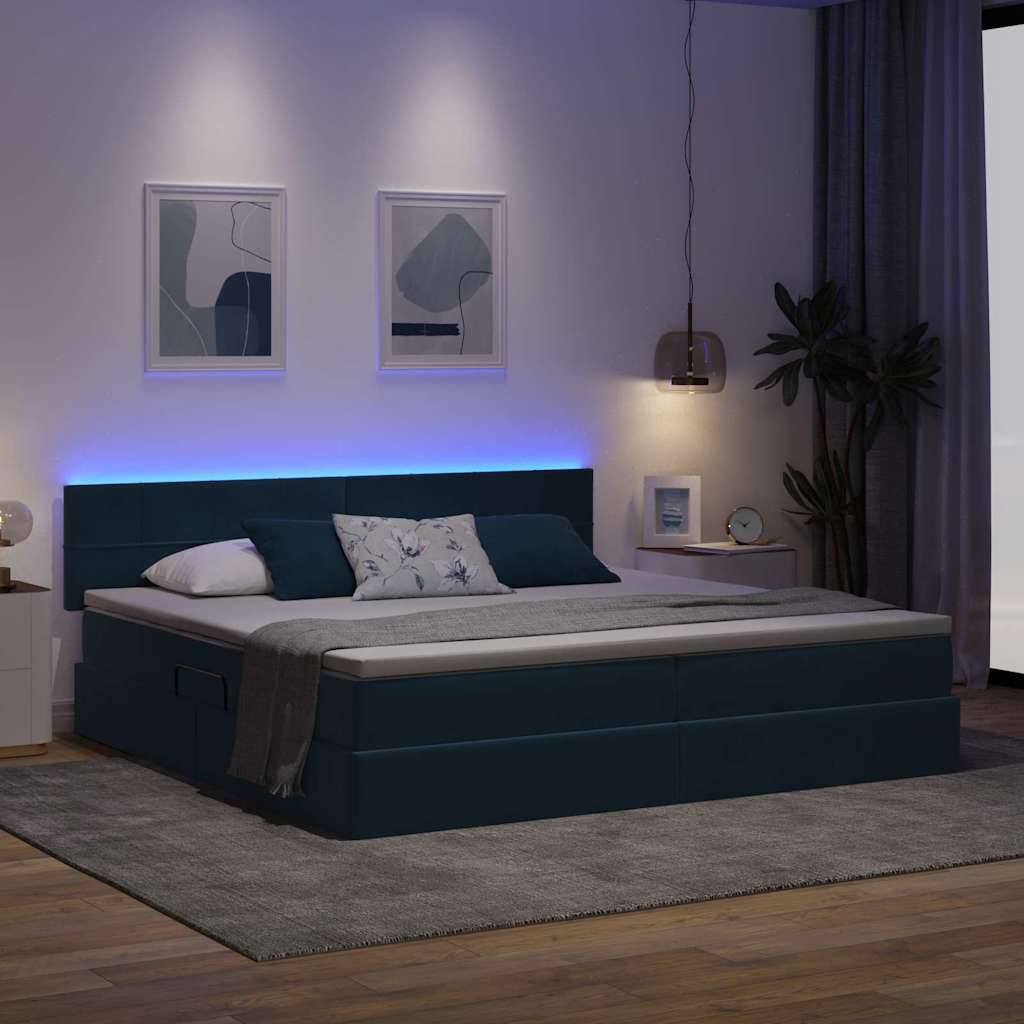 LED krevet za pohranu s madracem Tamno plava 200 x 200 cm