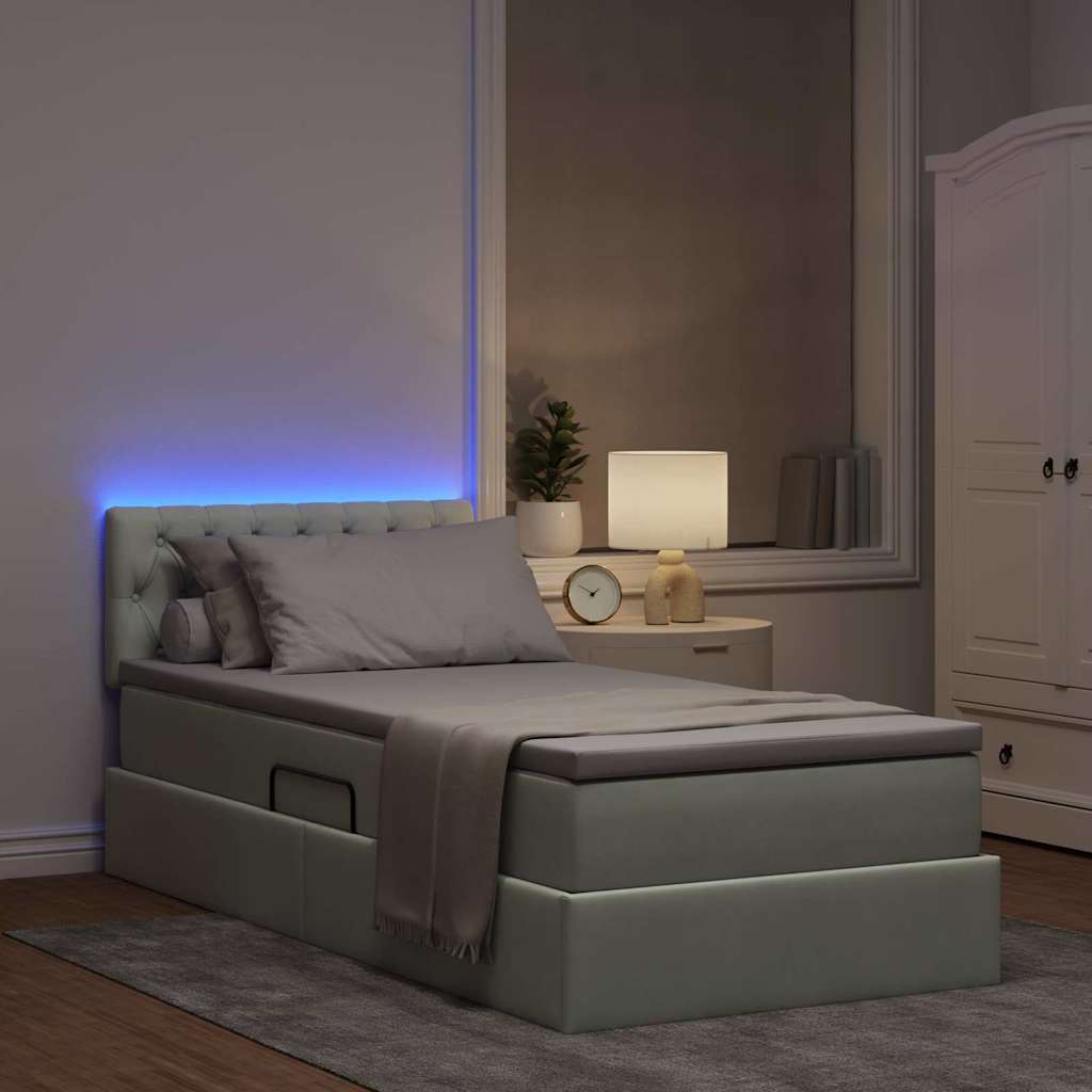 LED krevet za pohranu s madracem Svjetlosiva 90 x 190 cm Baršun