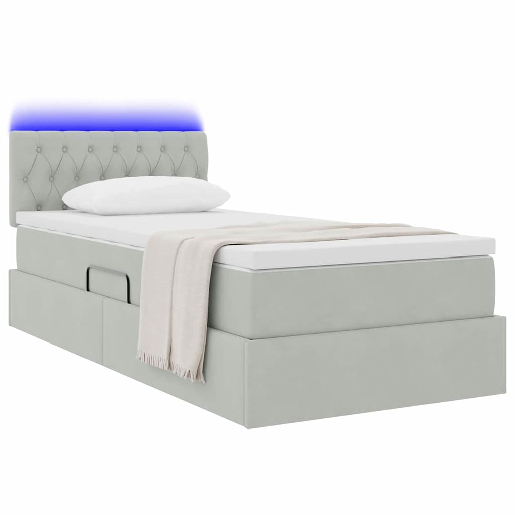 LED krevet za pohranu s madracem Svjetlosiva 90 x 200 cm Baršun