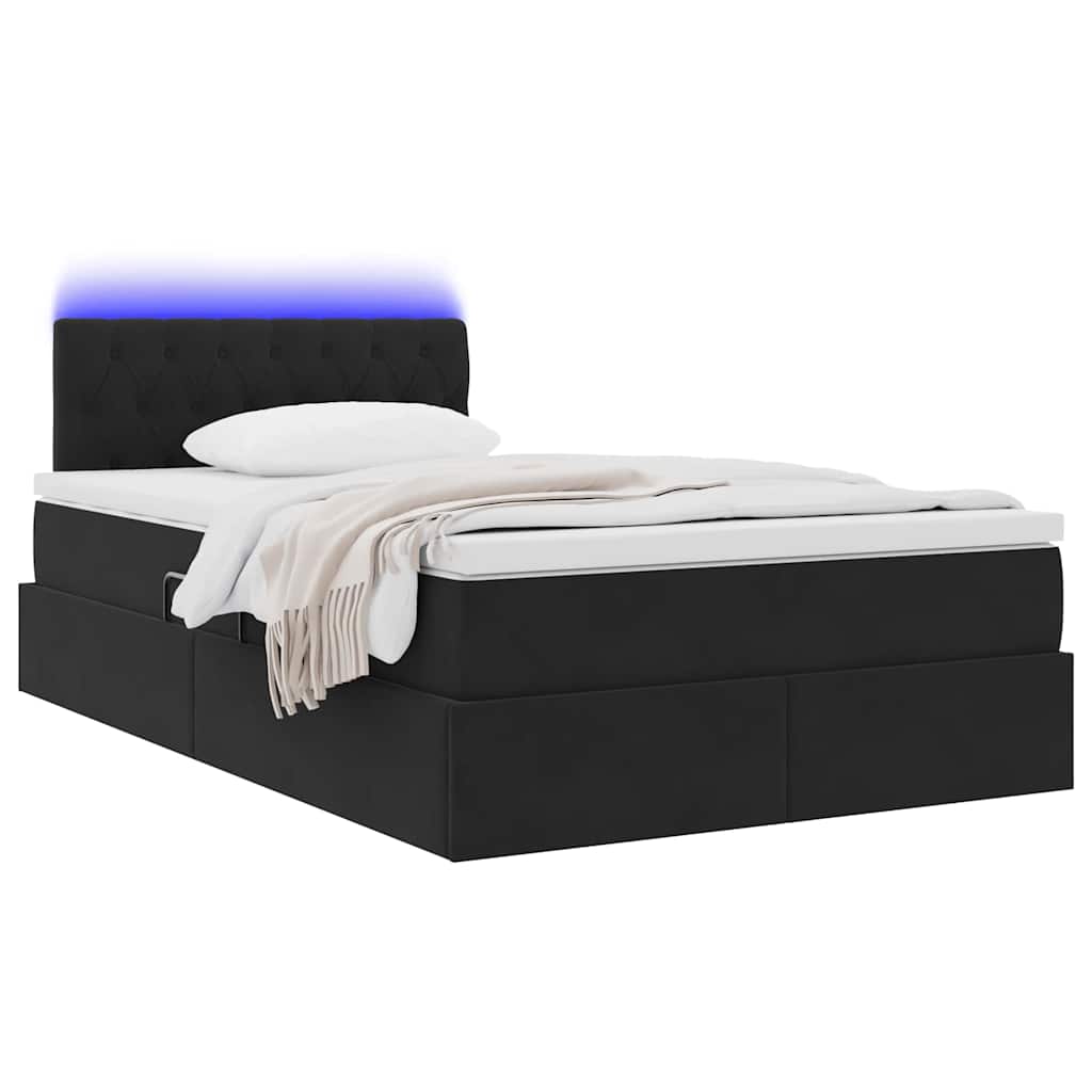 LED krevet za pohranu s madracem Crna 120 x 200 cm Baršun