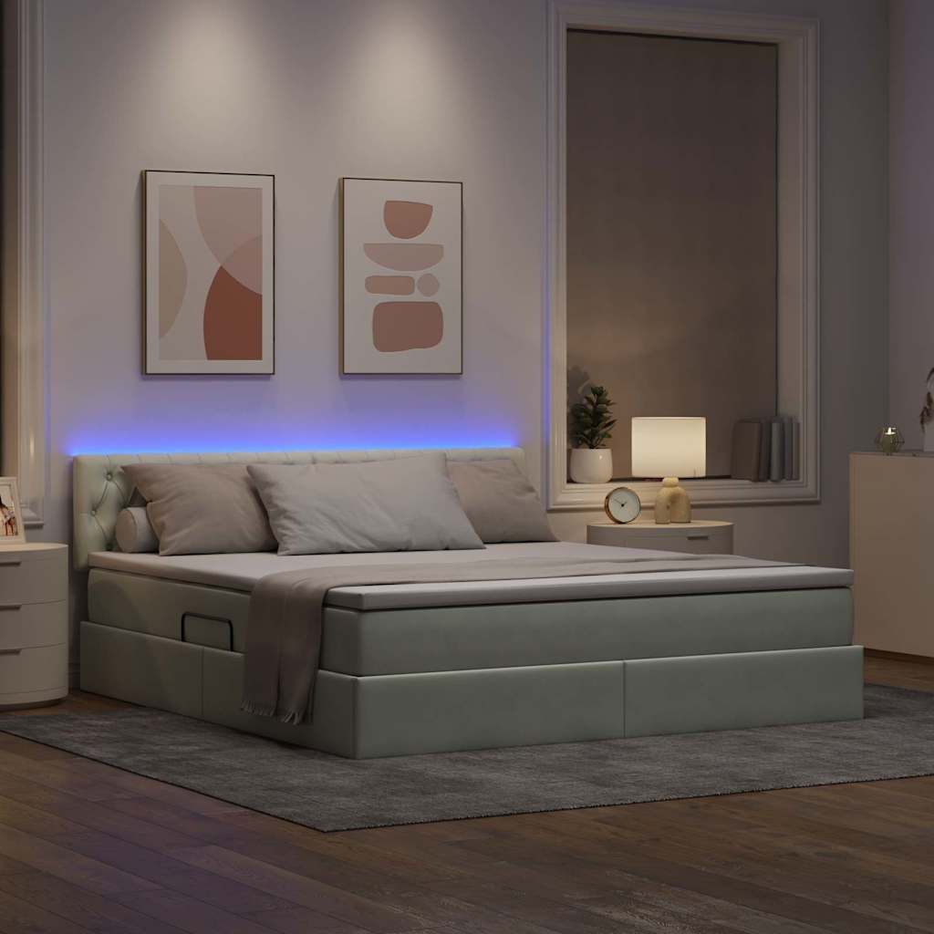 LED krevet za pohranu s madracem Svjetlosiva 160 x 200 cm