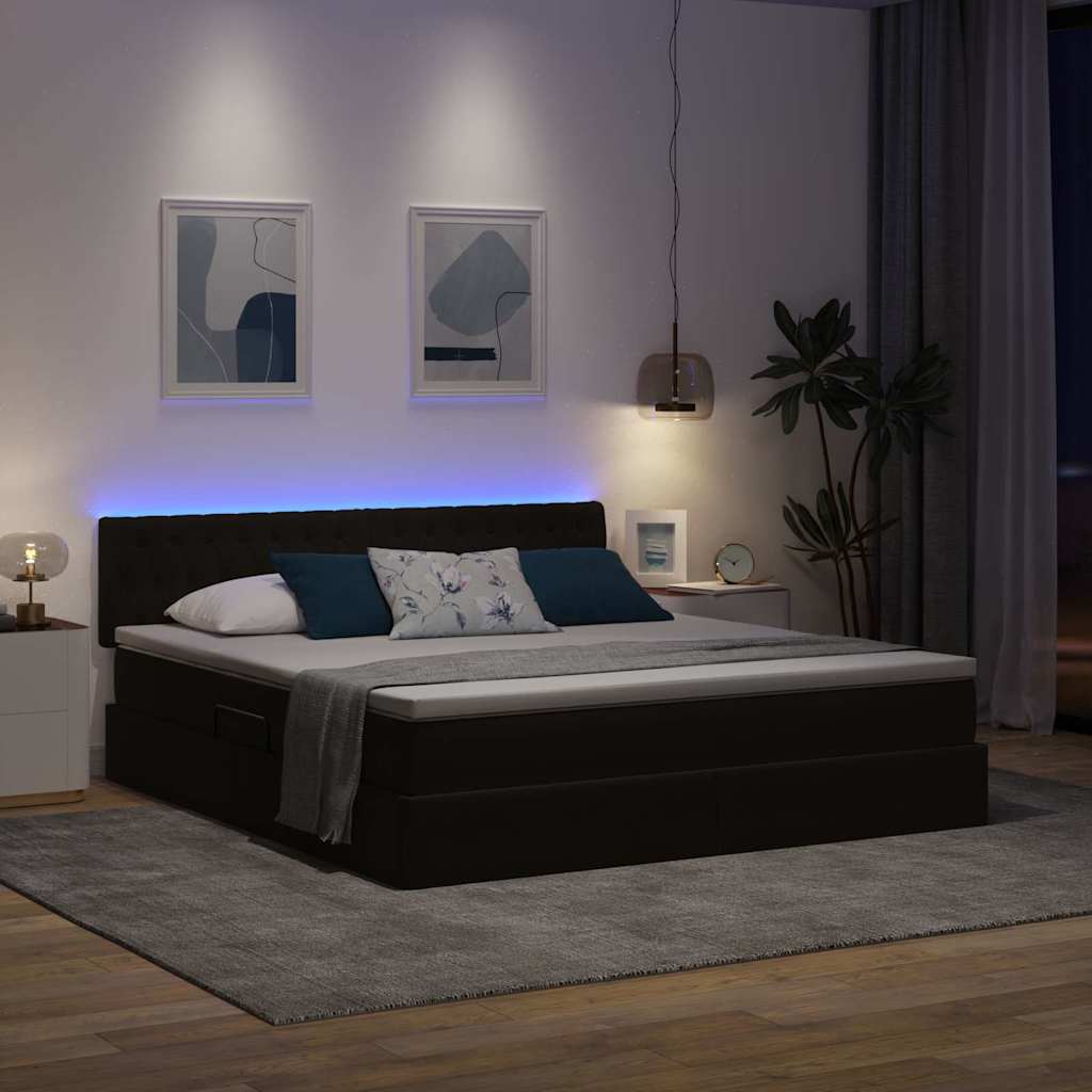 LED krevet za pohranu s madracem Crna 160 x 200 cm Baršun