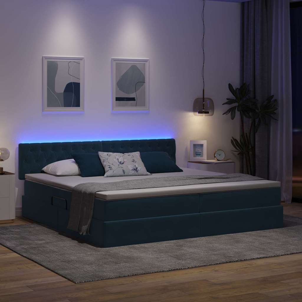 LED krevet za pohranu s madracem Tamno plava 200 x 200 cm