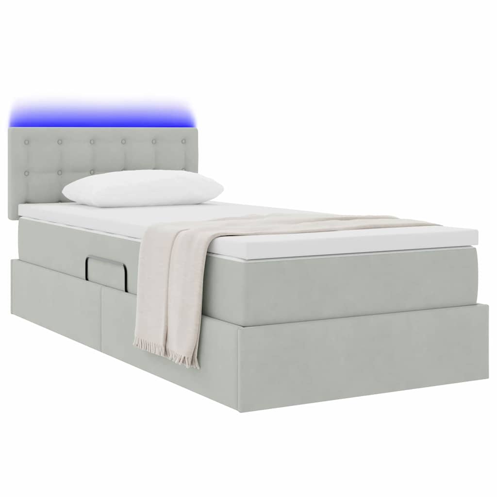 LED krevet za pohranu s madracem Svjetlosiva 90 x 190 cm Baršun