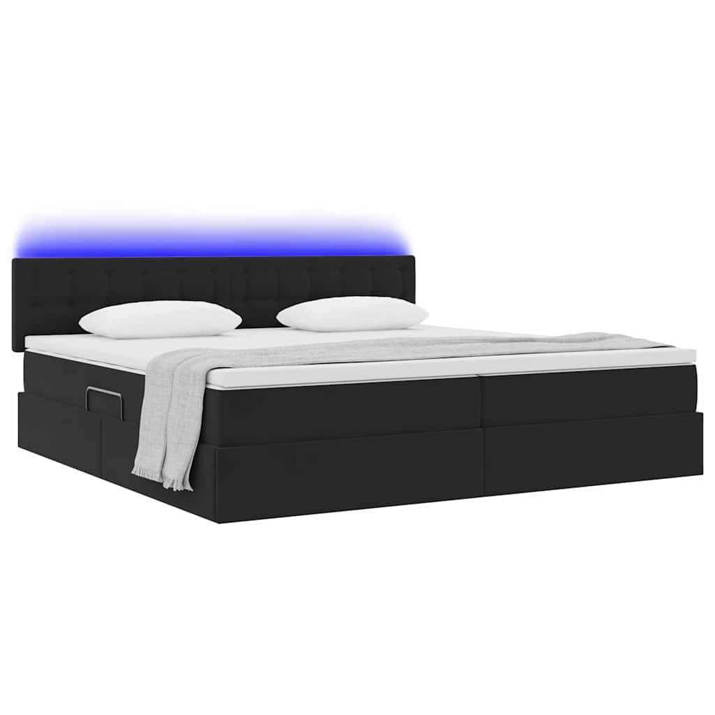 LED krevet za pohranu s madracem Crna 200 x 200 cm Baršun