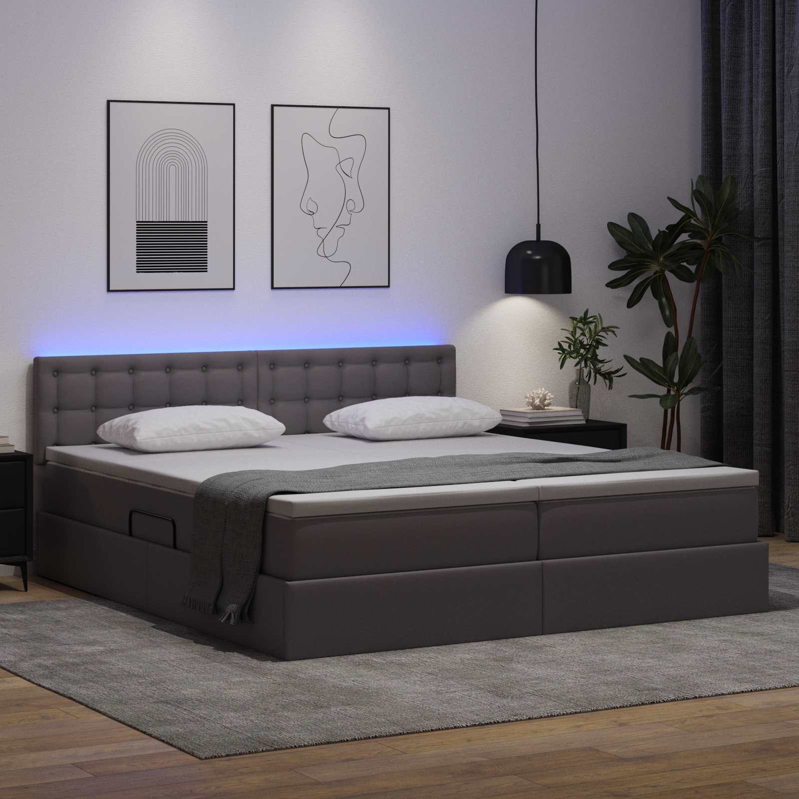 Krevet s prostorom za pohranu s LED-om Siva 180 x 200 cm
