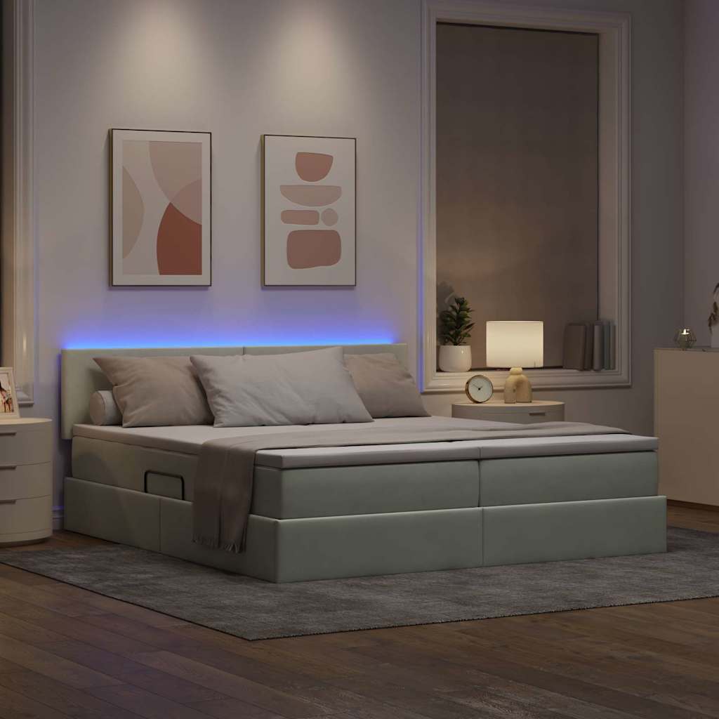 LED krevet za pohranu s madracem Svjetlosiva 200 x 200 cm