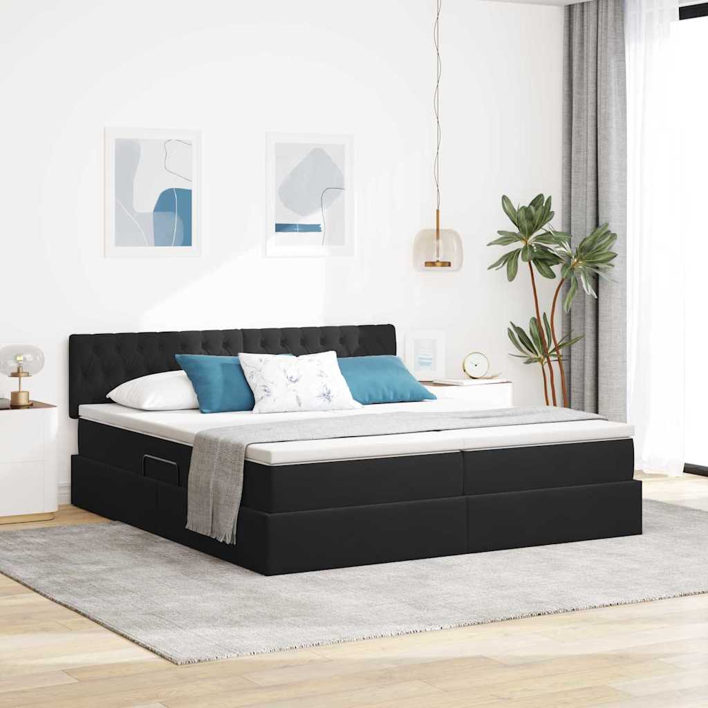 Krevet s LED trakama s uzglavljem Crna 180 x 200 cm Baršun