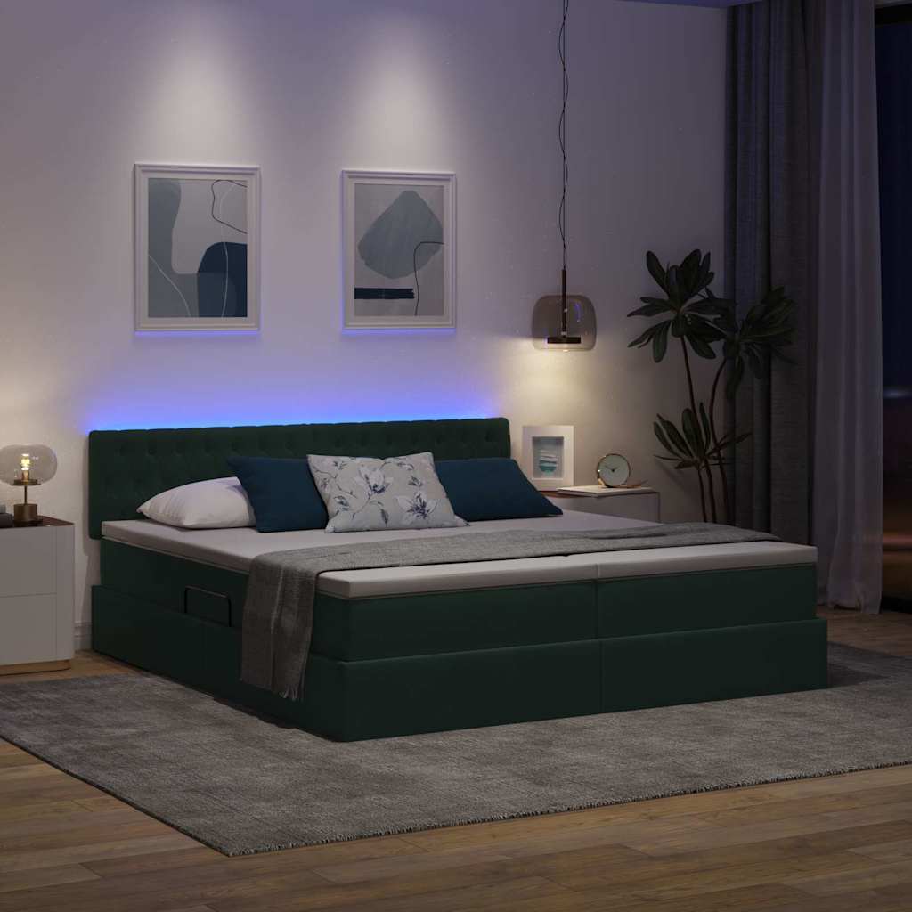 LED krevet za pohranu s madracem Tamnozelena 180 x 200 cm
