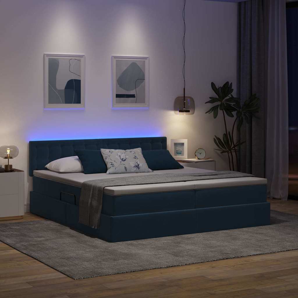 LED krevet za pohranu s madracem Tamno plava 180 x 200 cm