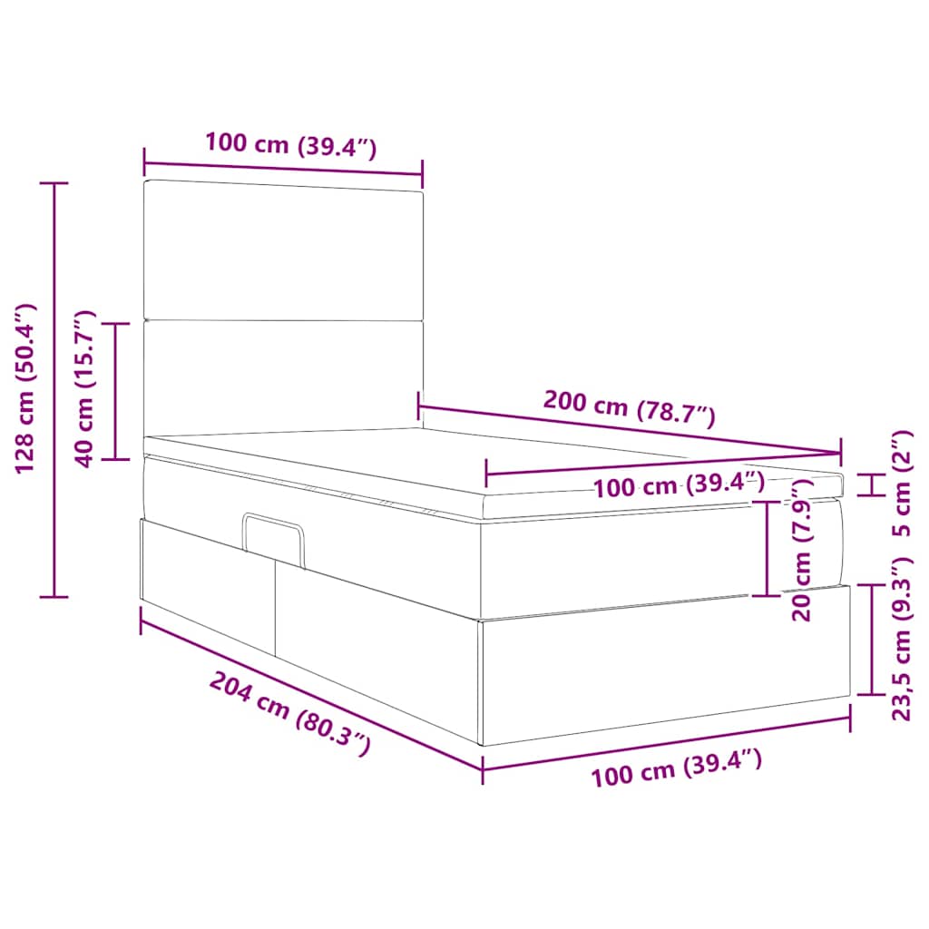 Krevet s madracem i skladištem Crna 100 x 200 cm Baršun