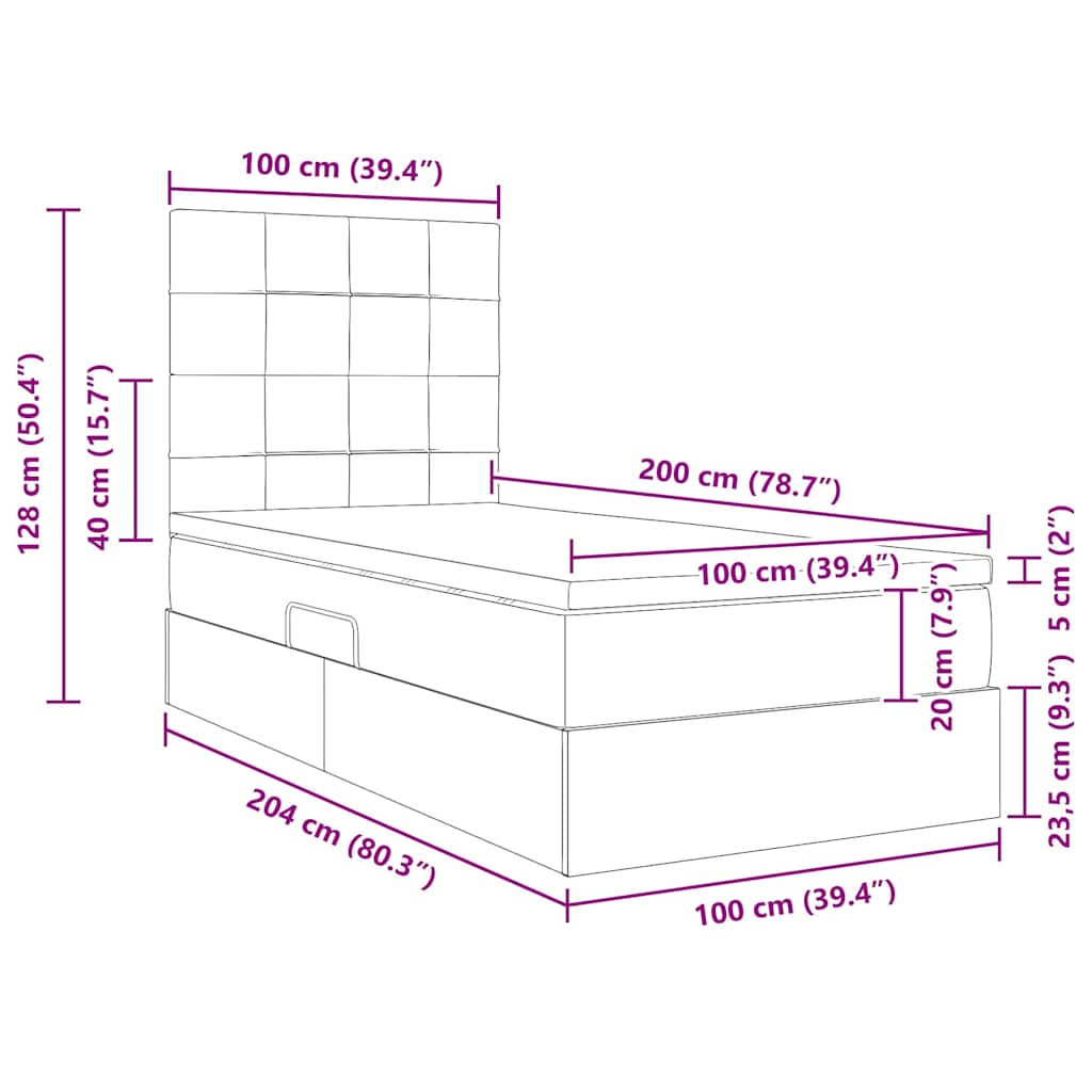 Krevet s madracem i skladištem Crna 100 x 200 cm Baršun