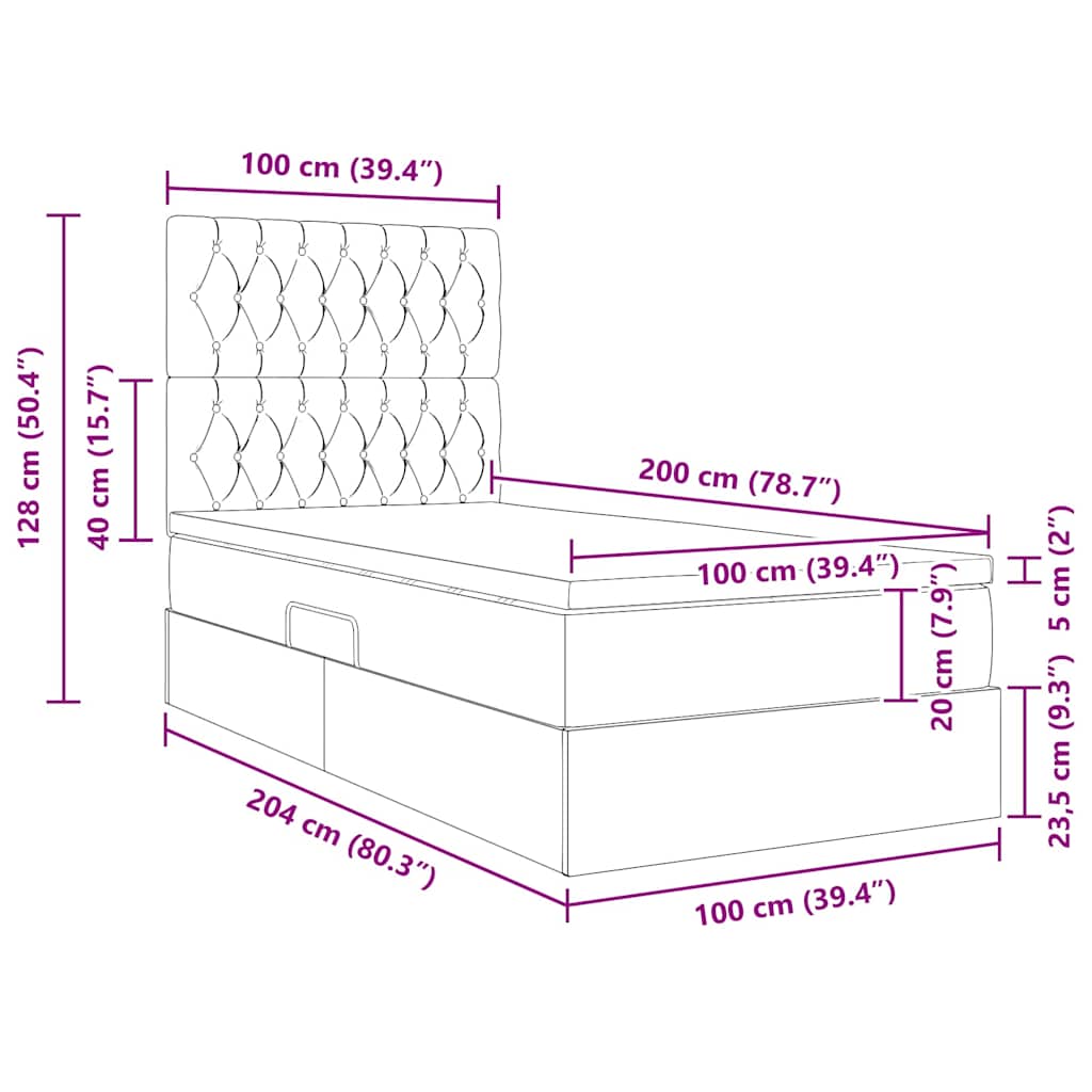 Krevet s madracem i skladištem Crna 100 x 200 cm Baršun