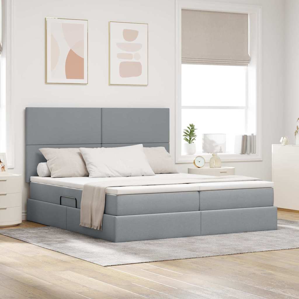 Krevet s od storage s pohranom Svjetlosiva 200 x 200 cm Tkanina