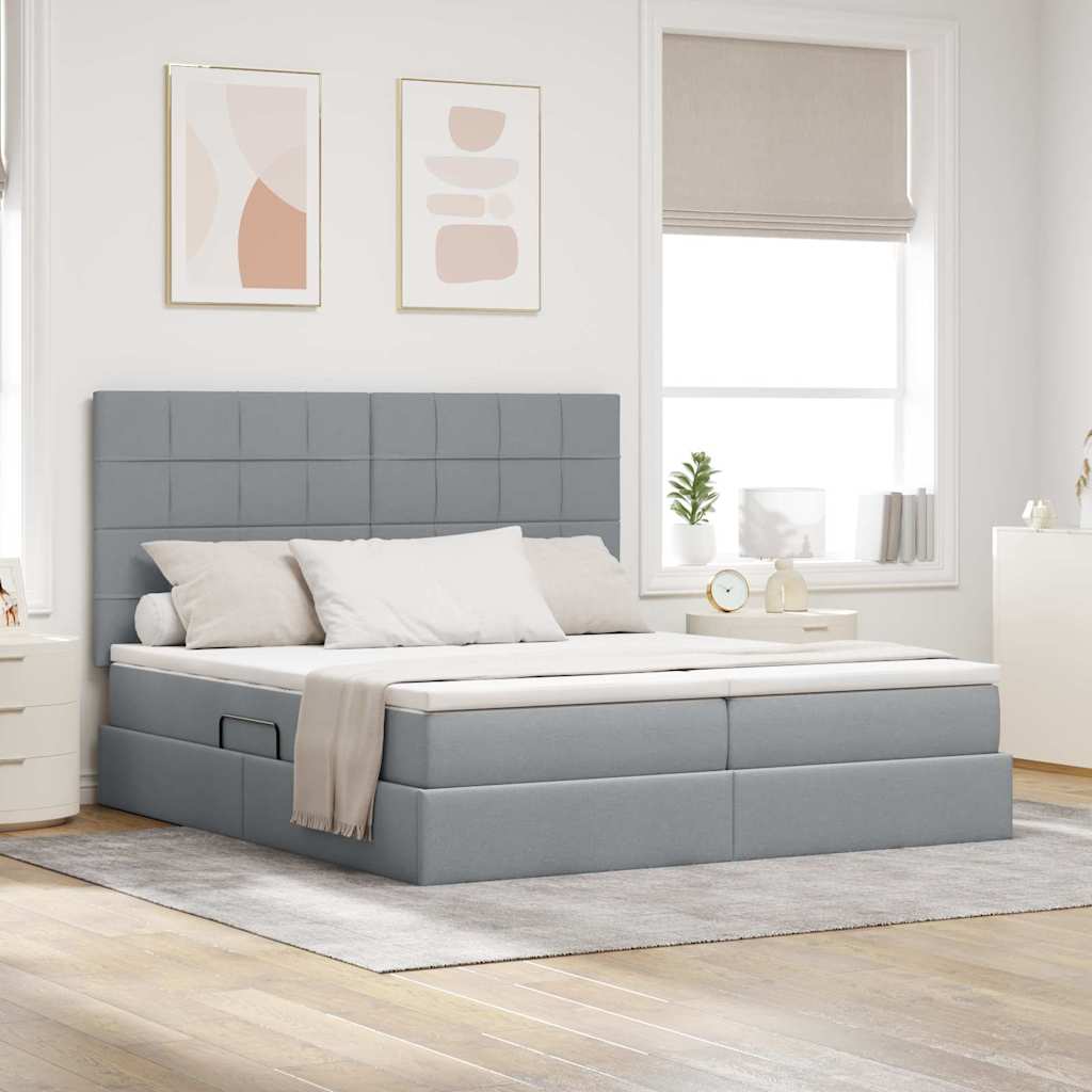 Krevet s od storage s pohranom Svjetlosiva 200 x 200 cm Tkanina