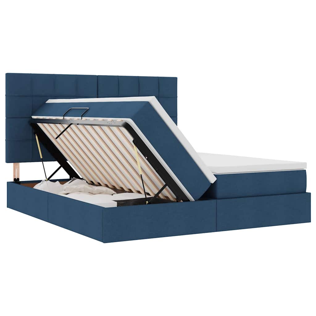 Krevet s od storage s uzglavljem Plava 200 x 200 cm Tkanina