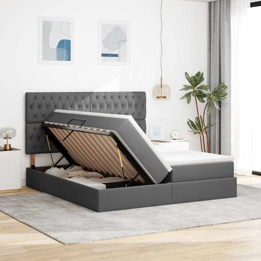 Krevet s od storage Tamno siva 180 x 200 cm Lažna koža