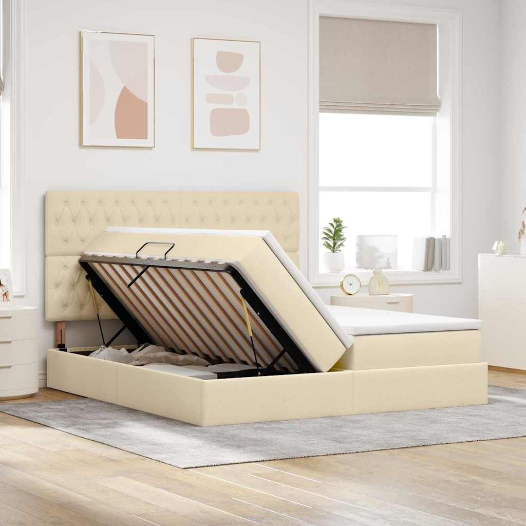 Krevet s od storage s uzglavljem Krema 180 x 200 cm Tkanina