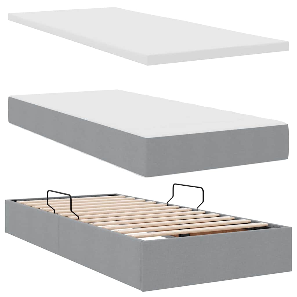 Krevet s od storage s pohranom Svjetlosiva 200 x 200 cm Tkanina