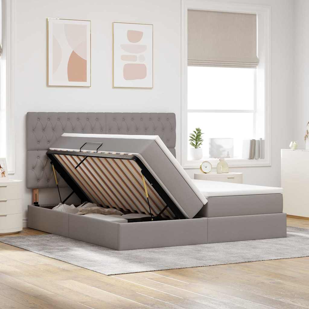 Krevet s od storage s uzglavljem Sivosmeđa 200 x 200 cm Tkanina