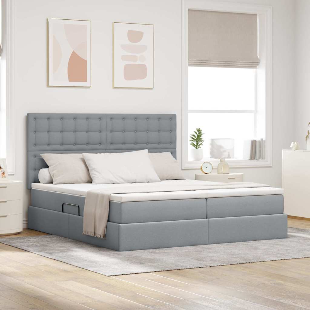 Krevet s od storage s pohranom Svjetlosiva 200 x 200 cm Tkanina