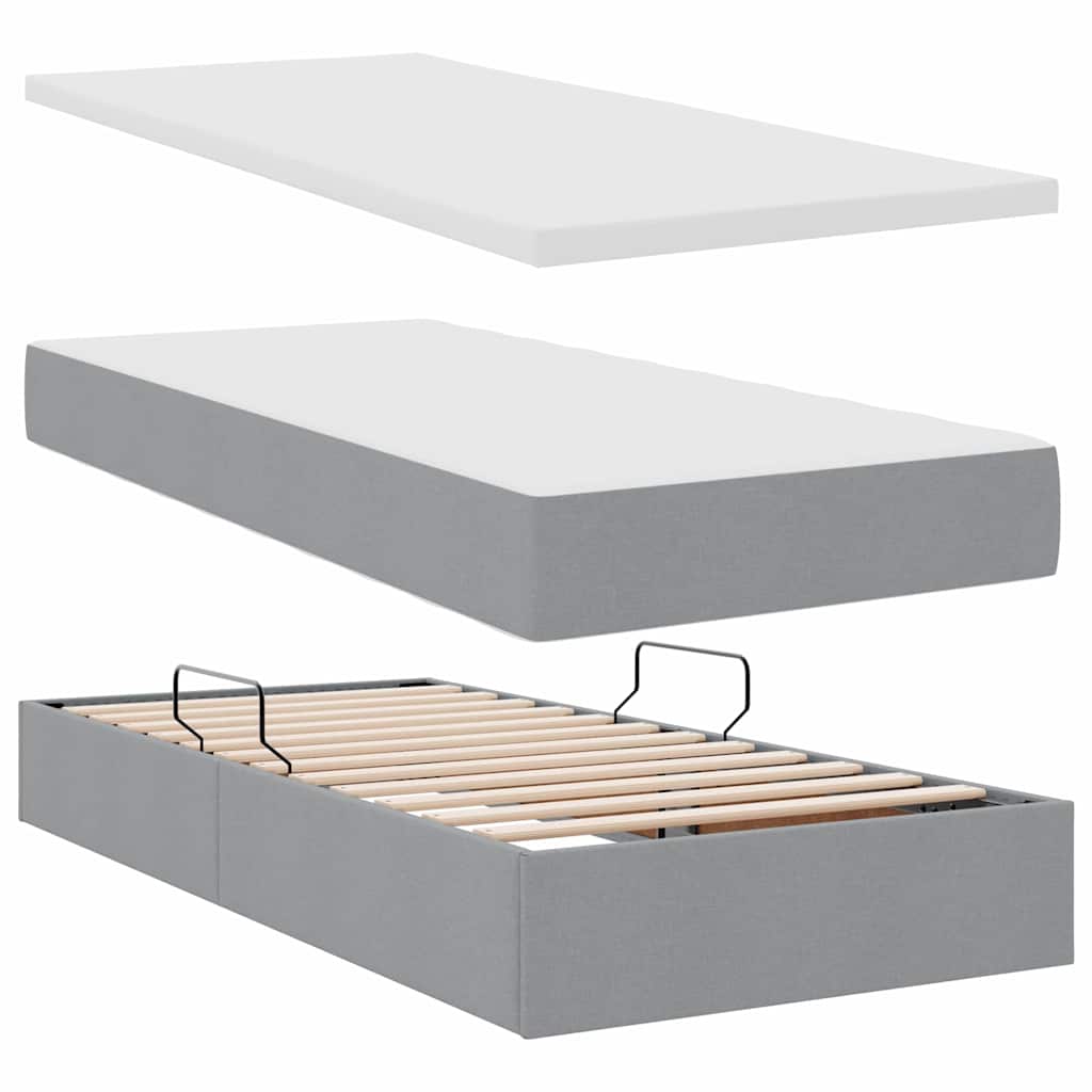 Krevet s od storage s pohranom Svjetlosiva 200 x 200 cm Tkanina