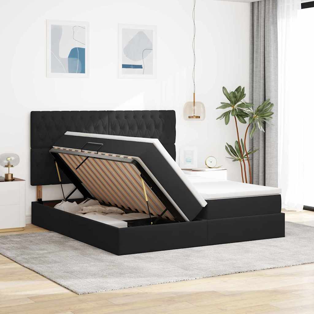 Krevet s od storage s madracem Crna 200 x 200 cm Baršun