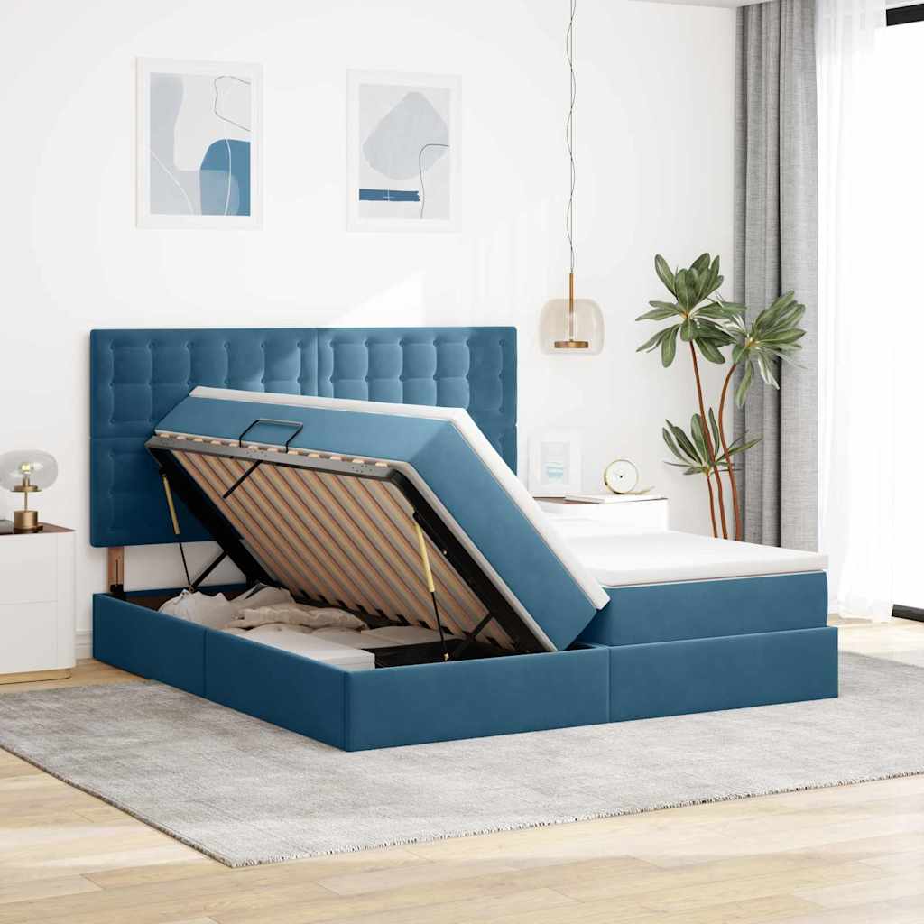 Krevet s od storage s madracem Tamno plava 180 x 200 cm Baršun