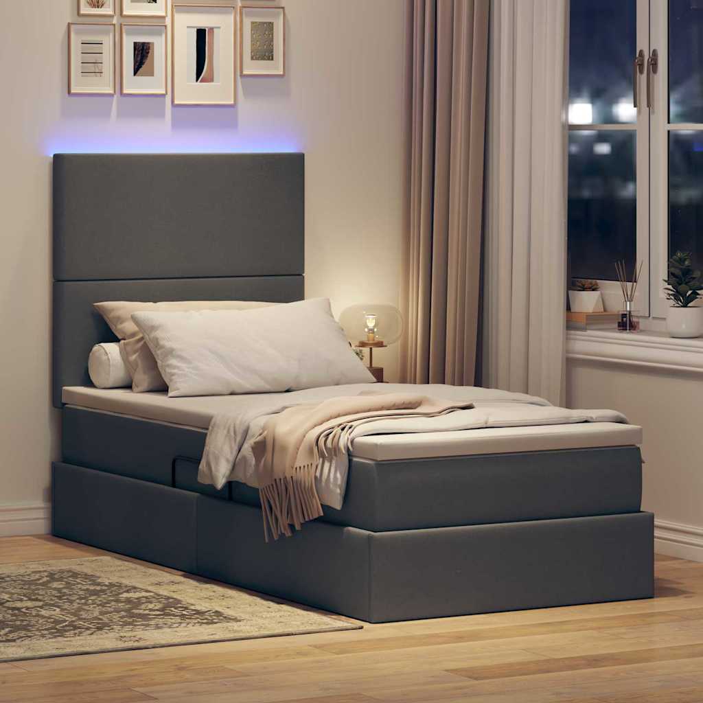 LED krevet za pohranu s madracem Tamnosiva 100 x 200 cm Tkanina