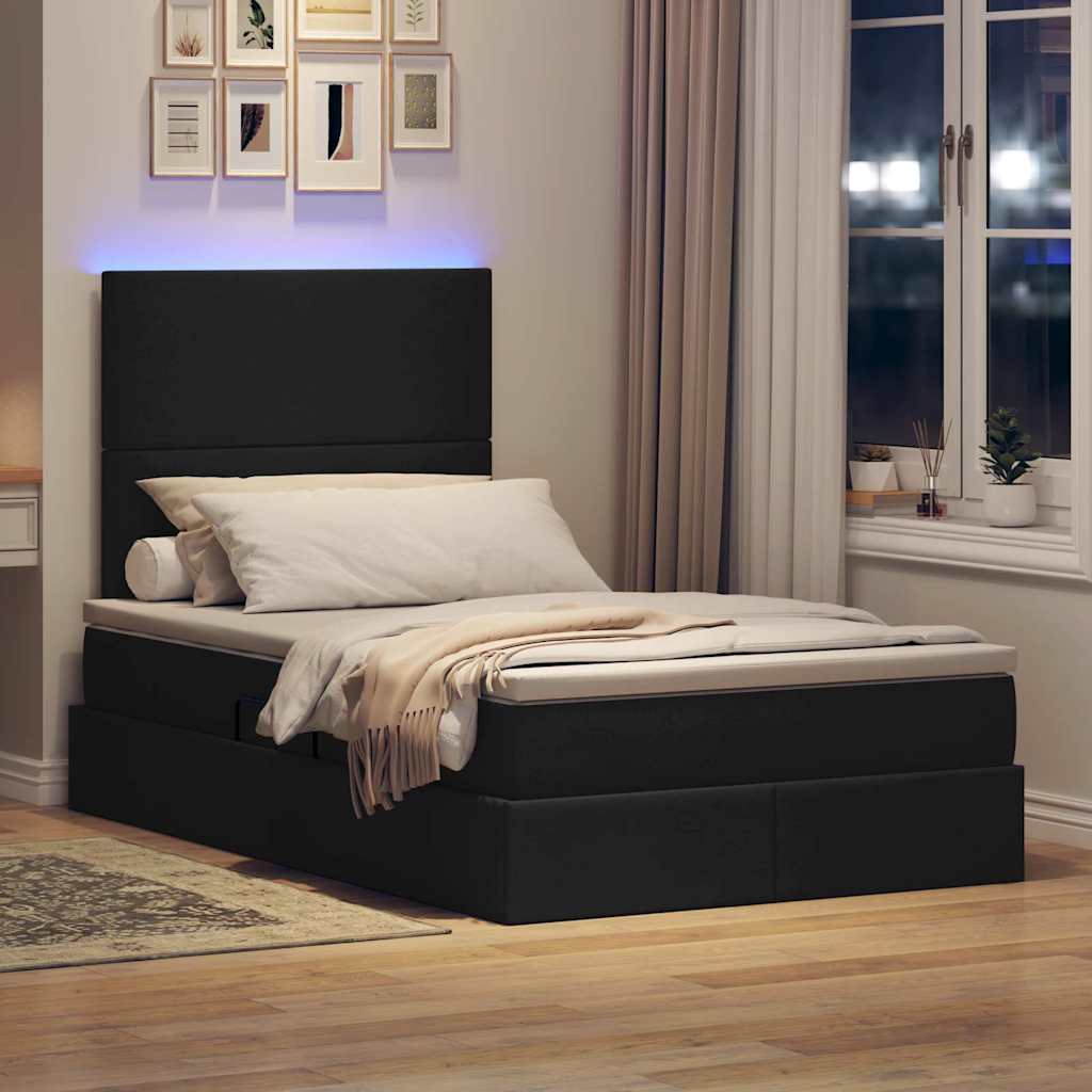 LED krevet za pohranu s madracem Crna 120 x 190 cm Tkanina
