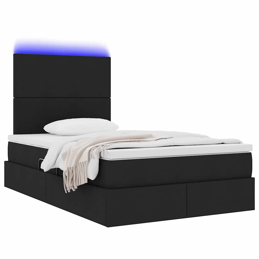 LED krevet za pohranu s madracem Crna 120 x 190 cm Tkanina