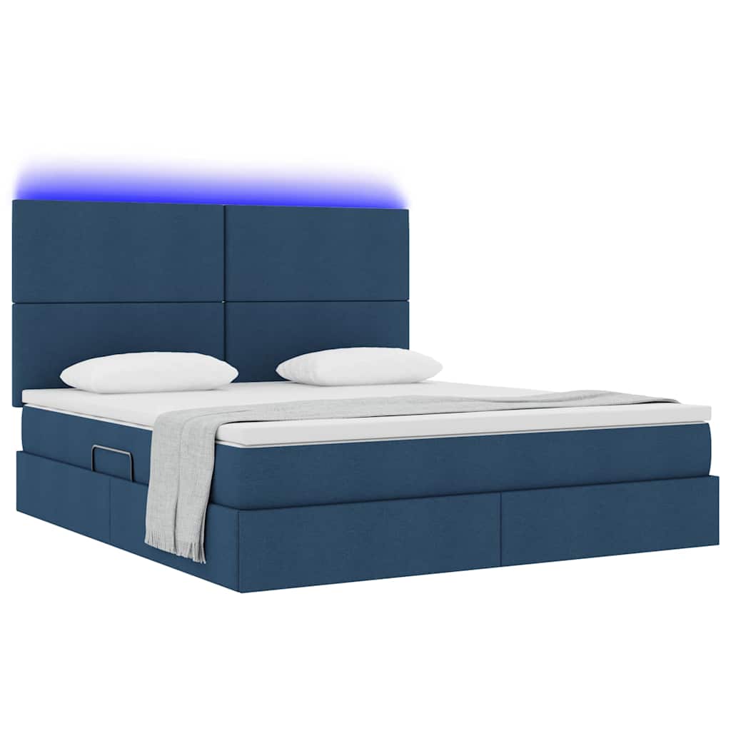 LED krevet za pohranu s madracem Plava 160 x 200 cm Tkanina