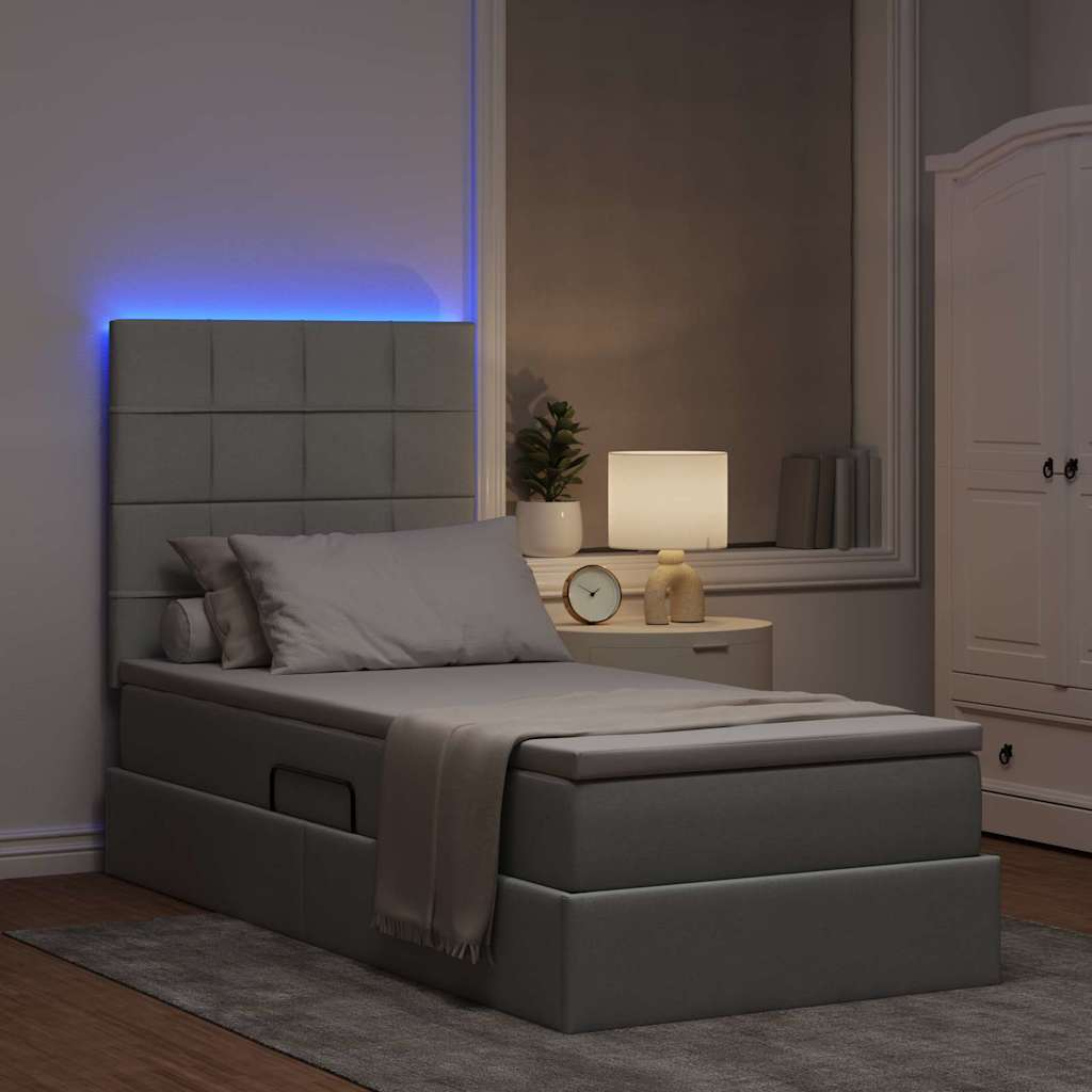 LED krevet za pohranu s madracem Svjetlosiva 90 x 190 cm