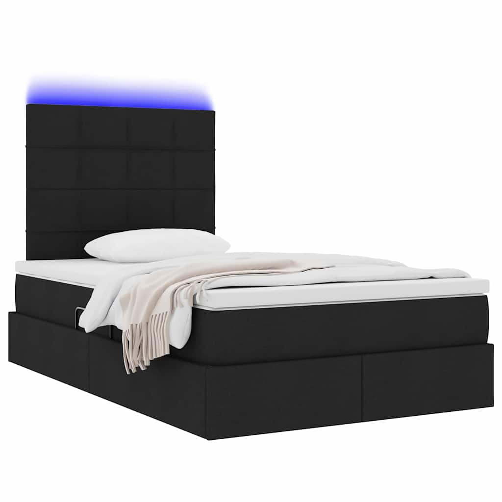 LED krevet za pohranu s madracem Crna 120 x 190 cm Tkanina