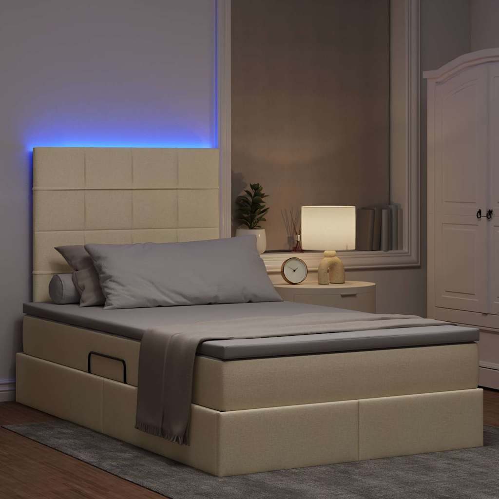 LED krevet za pohranu s madracem Krem 120 x 190 cm Tkanina