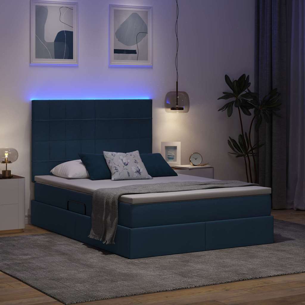 LED krevet za pohranu s madracem Plava 140 x 200 cm Tkanina