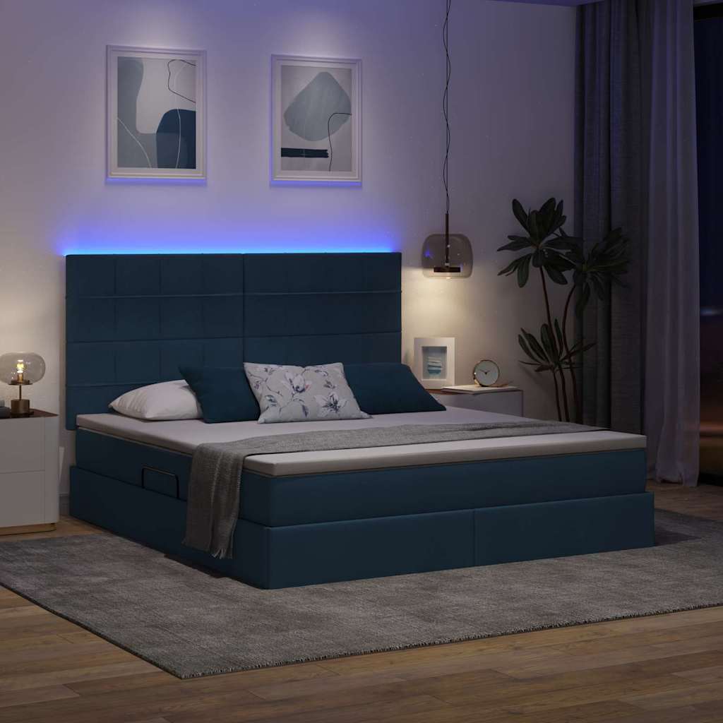 LED krevet za pohranu s madracem Plava 160 x 200 cm Tkanina