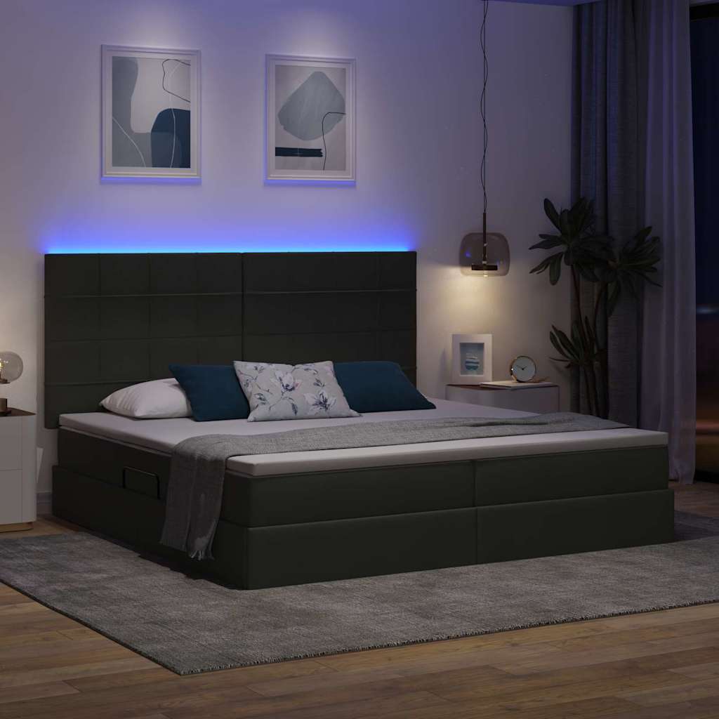 LED krevet za pohranu s madracem Tamnosiva 200 x 200 cm Tkanina
