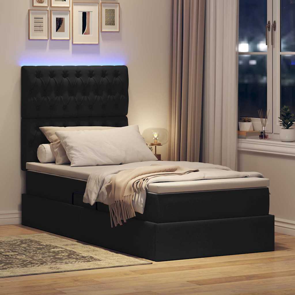LED krevet za pohranu s madracem Crna 100 x 200 cm Tkanina