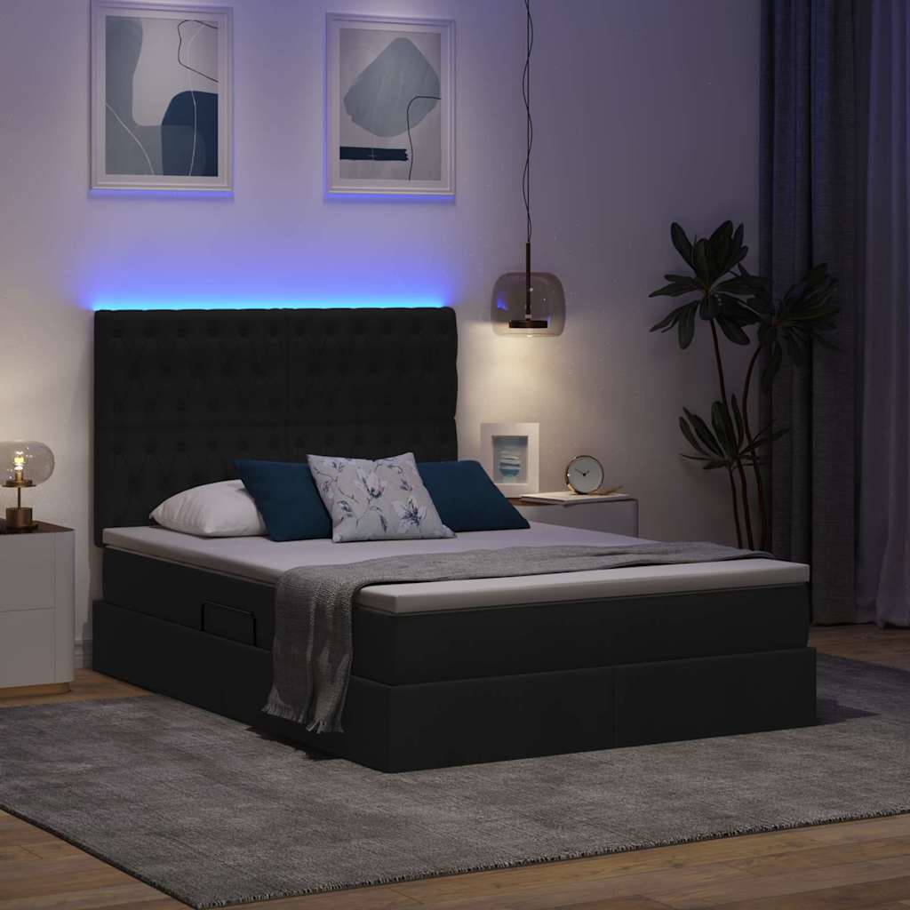 LED krevet za pohranu s madracem Crna 140 x 200 cm Tkanina