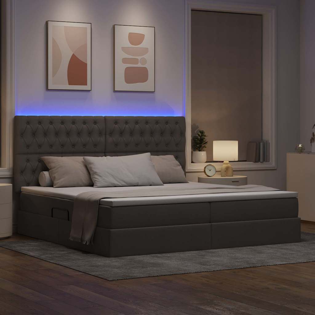 LED krevet za pohranu s madracem Sivosmeđa 200 x 200 cm Tkanina
