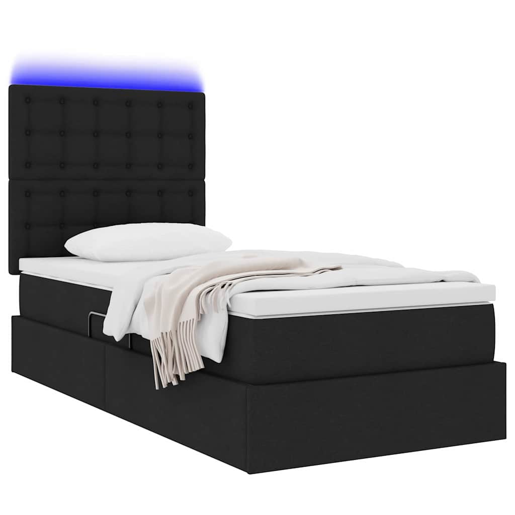LED krevet za pohranu s madracem Crna 100 x 200 cm Tkanina